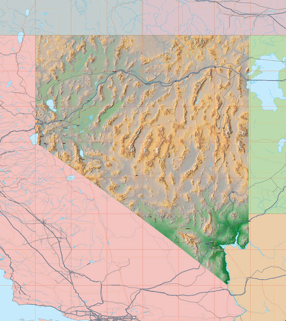 Photoshop JPEG and Illustrator EPS USA State Relief and Vector Map Package of Nevada