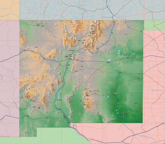 Photoshop JPEG and Illustrator EPS USA State Relief and Vector Map Package of New Mexico