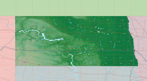 Photoshop JPEG and Illustrator EPS USA State Relief and Vector Map Package of North Dakota
