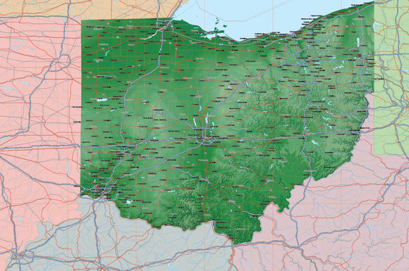 Photoshop JPEG and Illustrator EPS USA State Relief and Vector Map Package of Ohio