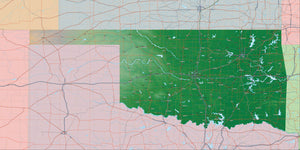 Photoshop JPEG and Illustrator EPS USA State Relief and Vector Map Package of Oklahoma