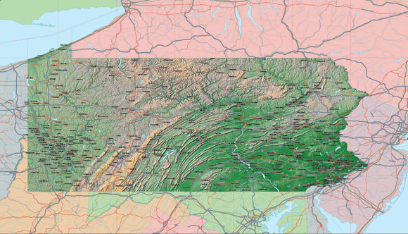 Photoshop JPEG and Illustrator EPS USA State Relief and Vector Map Package of Pennsylvania
