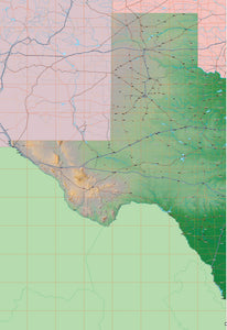 Photoshop JPEG and Illustrator EPS USA State Relief and Vector Map Package of Texas (West)