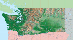 Photoshop JPEG and Illustrator EPS USA State Relief and Vector Map Package of Washington