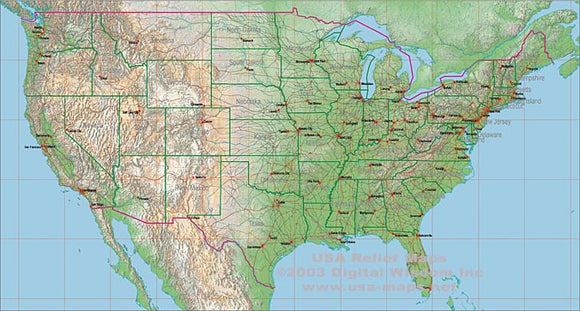 USA 300 Meter Relief and EPS Vector Map Package