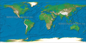 World 4 km Photoshop JPEG Relief map and Illustrator EPS vector map  - Cartographic projection